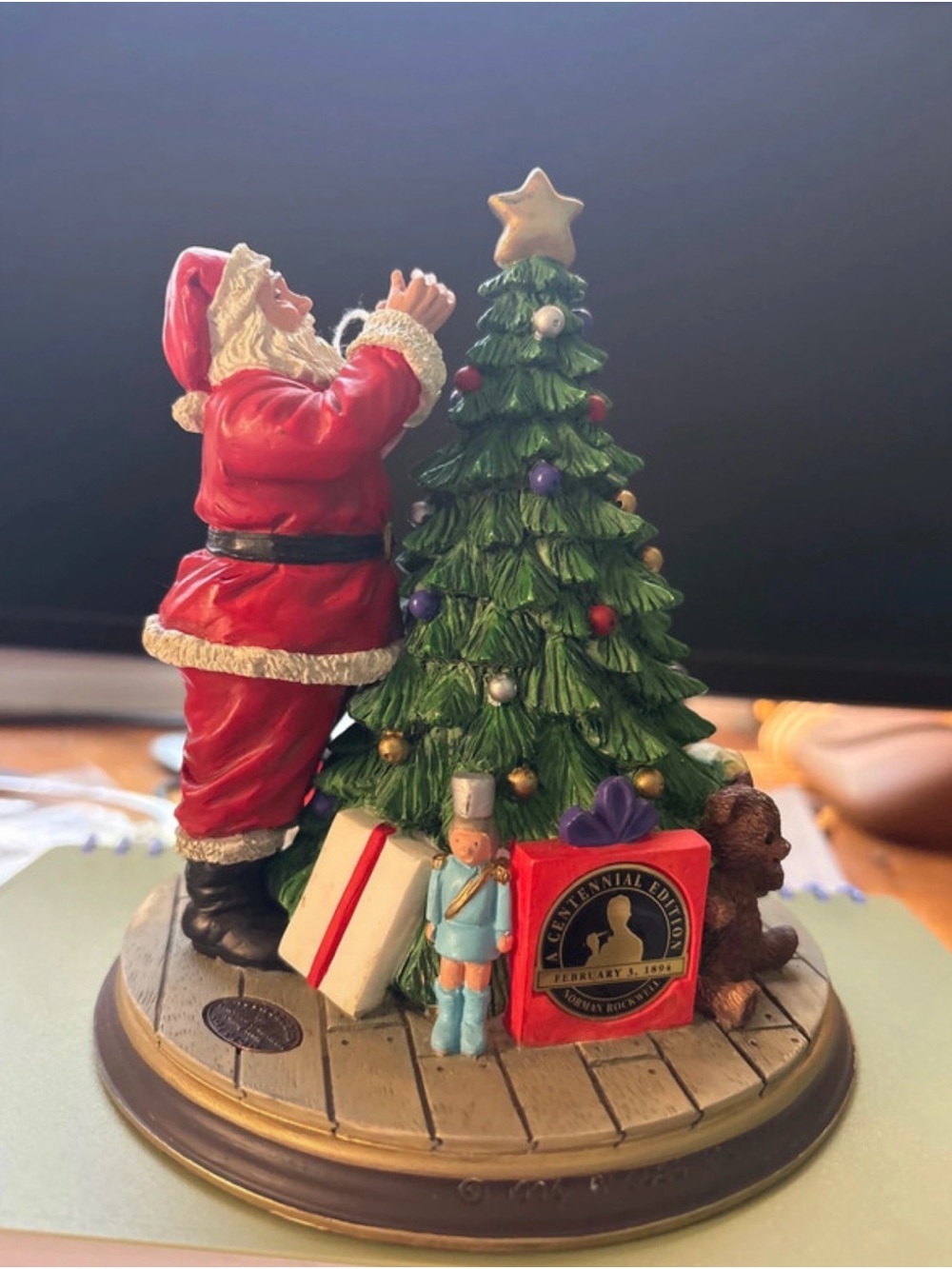 Norman Rockwell Santa in Red with Green Christmas Tree Figurine